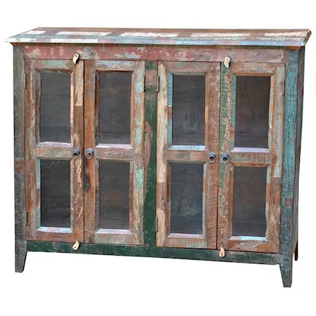 Weathered Glass Paneled 4-Door Bookside Sideboard